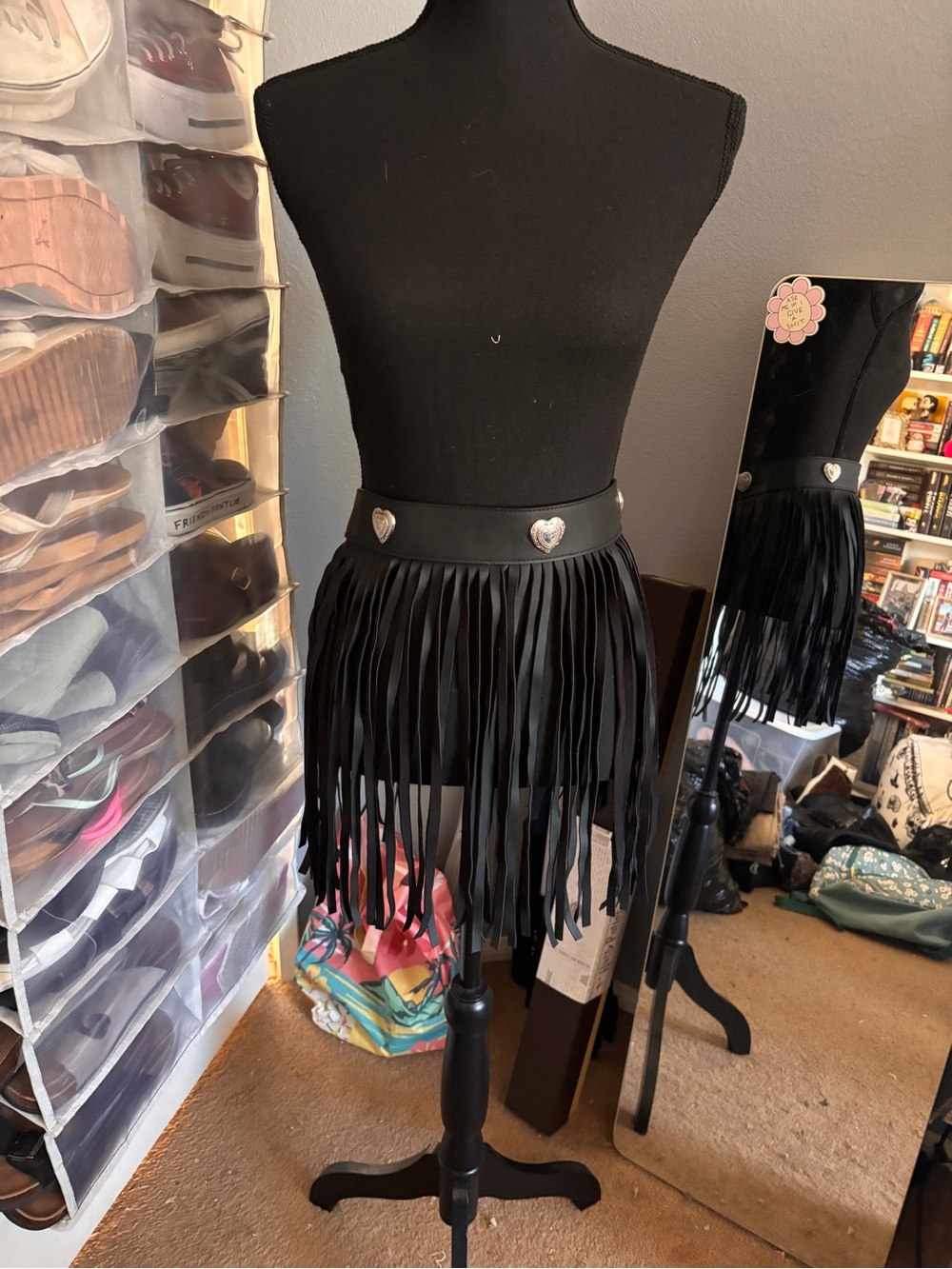 Windsor Black Fringe Belt with Heart Studs